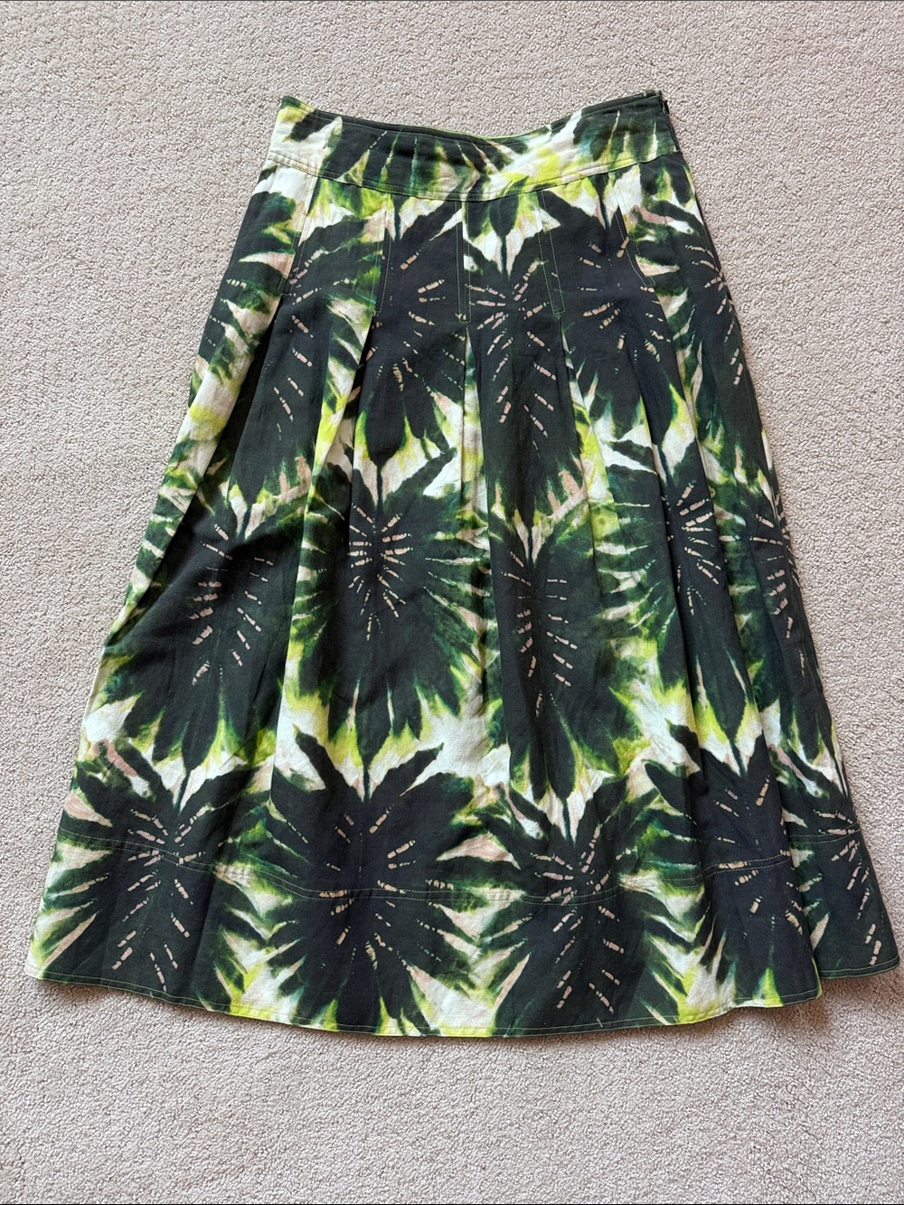 Marie Oliver Pleated Midi Skirt Green Tie-Dye